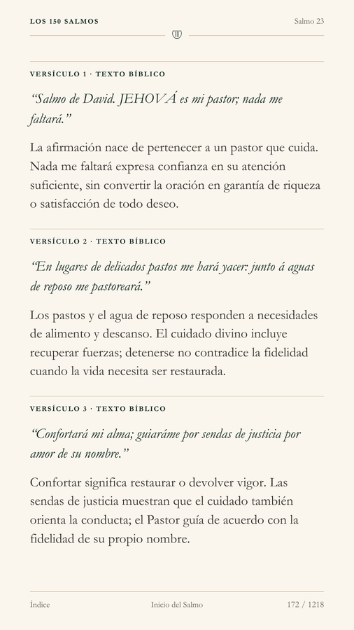 Página real del Salmo 23, con versículos y explicaciones